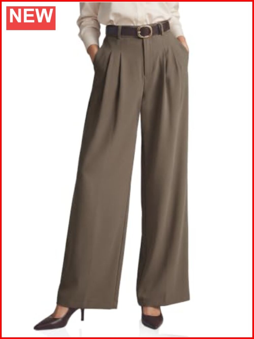 Wide Leg Dress Pants High Waisted Pleated Business Trousers